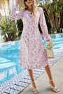 Spring & Summer New Floral Batch Printing Micro-Elastic Puff Sleeves Lace Up Shirring Stylish Holiday A-Line Midi Dress