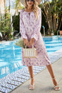 Spring & Summer New Floral Batch Printing Micro-Elastic Puff Sleeves Lace Up Shirring Stylish Holiday A-Line Midi Dress