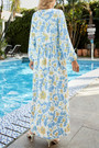Spring & Summer New Floral Batch Printing Micro-Elastic V-Neck Long Sleeve Shirring Swing Stylish Holiday Bohemian Maxi Dress