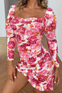 Spring & Summer New Floral Batch Printing Stretch Frill Trim Smocked Bodycon Stylish Pretty Mini Dress