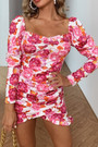 Spring & Summer New Floral Batch Printing Stretch Frill Trim Smocked Bodycon Stylish Pretty Mini Dress