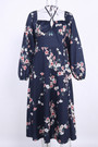 Spring & Summer New Floral Batch Printing Stretch Halter-Neck Hollow Shirring Self-Tie Zip-Up Slit Stylish Midi Dress