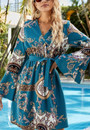 Spring & Summer New Floral & Leopard Batch Printing Trumpet Sleeve V-Neck Nipped Waist Lace Up Stylish Bohemian Mini Dress(With Belt)