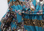 Spring & Summer New Floral & Leopard Batch Printing Trumpet Sleeve V-Neck Nipped Waist Lace Up Stylish Bohemian Mini Dress(With Belt)