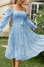 Spring & Summer New Two Colors Stretch Geometric Printing Long Sleeves With Belt High Quality Casual Midi Dress