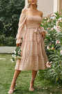 Spring & Summer New Two Colors Stretch Geometric Printing Long Sleeves With Belt High Quality Casual Midi Dress