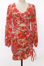 Spring & Summer New V-Neck Floral Batch Printing Stretch Hollow Smocked Frill Trim Lace Up Stylish Retro Mini Dress Sexy Dresses