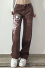 Spring Three Colors Fixed Printing Micro-Elastic Pockets Button Zip-Up Stylish Straight Jeans (Without Belt)