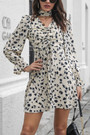 Spring Two Colors Floral Printing Micro-Elastic Chiffon V-Neck Drawstring Stylish Casual Vacation Style Mini Dress With Neck Scarf