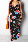 Summer 2 Colors Plus Size New Style Flowers Batch Printing Sling Maxi Dress