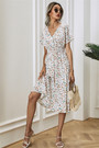 Summer 9 Colors Short-Sleeve Floral Batch Print V-Neck New Stylish Holiday Dress
