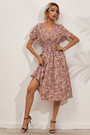 Summer 9 Colors Short-Sleeve Floral Batch Print V-Neck New Stylish Holiday Dress