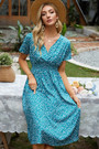 Summer 9 Colors Short-Sleeve Floral Batch Print V-Neck New Stylish Holiday Dress