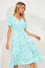 Summer 9 Colors Short-Sleeve Floral Batch Print V-Neck New Stylish Holiday Dress