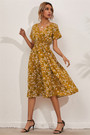 Summer 9 Colors Short-Sleeve Floral Batch Print V-Neck New Stylish Holiday Dress