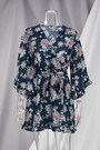 Summer Autumn New Plus Size Floral Printing Micro-Elastic V-Neck Ruffle Stylish Mini Dress With Belt 2#