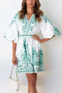 Summer Ethnic Vintage Style Elbow Lantern Sleeves V-Neckline Fixed Printing Non-Elastic Various Patterns Plus Size Casual Mini Dress