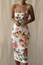Summer Flower Batch Printing Stretch Sling Stylish Minimalist Bodycon Midi Dress