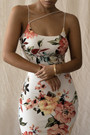 Summer Flower Batch Printing Stretch Sling Stylish Minimalist Bodycon Midi Dress