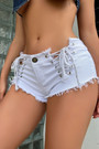 Summer New 3 Colors Eyelet Lace-Up Button Stretch Skinny Raw Edge Hot Shorts Jeans