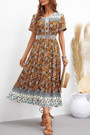 Summer New 3 Colors Flower Batch Printing Single-Breasted Inelastic Short Sleeves Casual Midi Dress