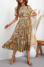 Summer New 3 Colors Flower Printing Inelastic Short Sleeves Single-Breasted Casual Midi Dress
