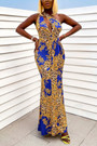 Summer New 3 Colors One Shoulder Cutout Floral Batch Printing Slit Casual Micro-Elastic Maxi Dress