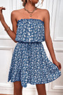 Summer New 4 Colors Allover Floral Printing Micro-Elastic Tube Design Tie-Waist Stylish Vacation Style Mini Dress