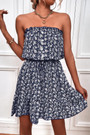 Summer New 4 Colors Allover Floral Printing Micro-Elastic Tube Design Tie-Waist Stylish Vacation Style Mini Dress