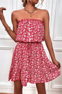 Summer New 4 Colors Allover Floral Printing Micro-Elastic Tube Design Tie-Waist Stylish Vacation Style Mini Dress