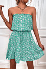 Summer New 4 Colors Allover Floral Printing Micro-Elastic Tube Design Tie-Waist Stylish Vacation Style Mini Dress