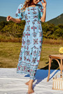 Summer New 4 Colors Floral Batch Printing Stretch Smoked Nipped Waist Stylish Retro Holiday Midi Dress