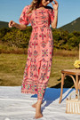Summer New 4 Colors Floral Batch Printing Stretch Smoked Nipped Waist Stylish Retro Holiday Midi Dress