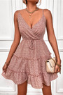 Summer New 4 Colors Floral Printing Micro-Elastic Backless Sling Low-Cut Sexy Vacation Style Mini Dress
