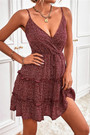 Summer New 4 Colors Floral Printing Micro-Elastic Backless Sling Low-Cut Sexy Vacation Style Mini Dress