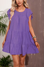 Summer New 4 Colors Solid Color Inelastic Crew Neck Ruffle Shirring Pockets Stylish Classic Mini Dress