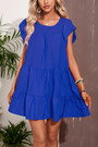 Summer New 4 Colors Solid Color Inelastic Crew Neck Ruffle Shirring Pockets Stylish Classic Mini Dress