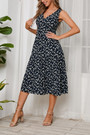 Summer New Chiffon Floral Batch Printing Micro-Elastic V-Neck Strappy Ruffle Swing Stylish Holiday Midi Dress