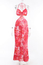 Summer New Fashion Flower Batch Printing Cutout Halter-Neck Lace-Up Backless Stretch Resort Maxi Dress