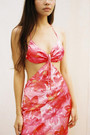 Summer New Fashion Flower Batch Printing Cutout Halter-Neck Lace-Up Backless Stretch Resort Maxi Dress