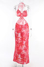 Summer New Fashion Flower Batch Printing Cutout Halter-Neck Lace-Up Backless Stretch Resort Maxi Dress