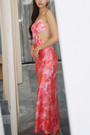 Summer New Fashion Flower Batch Printing Cutout Halter-Neck Lace-Up Backless Stretch Resort Maxi Dress