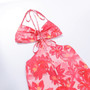 Summer New Fashion Flower Batch Printing Cutout Halter-Neck Lace-Up Backless Stretch Resort Maxi Dress