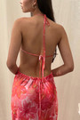 Summer New Fashion Flower Batch Printing Cutout Halter-Neck Lace-Up Backless Stretch Resort Maxi Dress