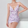 Summer New Floral Batch Printing Ajustable Sling V-Neck Zip-Up Micro-Elastic Mini Dress