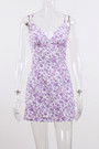 Summer New Floral Batch Printing Ajustable Sling V-Neck Zip-Up Micro-Elastic Mini Dress