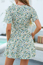 Summer New Floral Batch Printing Chiffon Inelastic V-Neck Tie-Waist Ruffle Irregular Slim Stylish Holiday Mini Dress