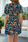 Summer New Floral Batch Printing Chiffon Inelastic V-Neck Tie-Waist Ruffled Irregular Stylish Retro Mini Dress