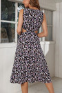 Summer New Floral Batch Printing Chiffon Micro-Elastic Hollow Strappy Swing Stylish Holiday Midi Dress