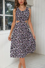 Summer New Floral Batch Printing Chiffon Micro-Elastic Hollow Strappy Swing Stylish Holiday Midi Dress